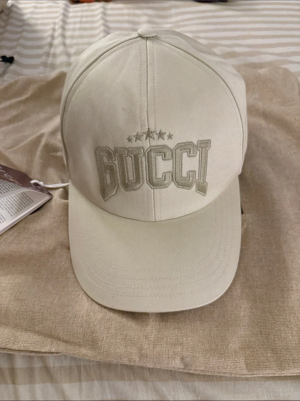 Gucci Cream Embroidered Logo Baseball Cap